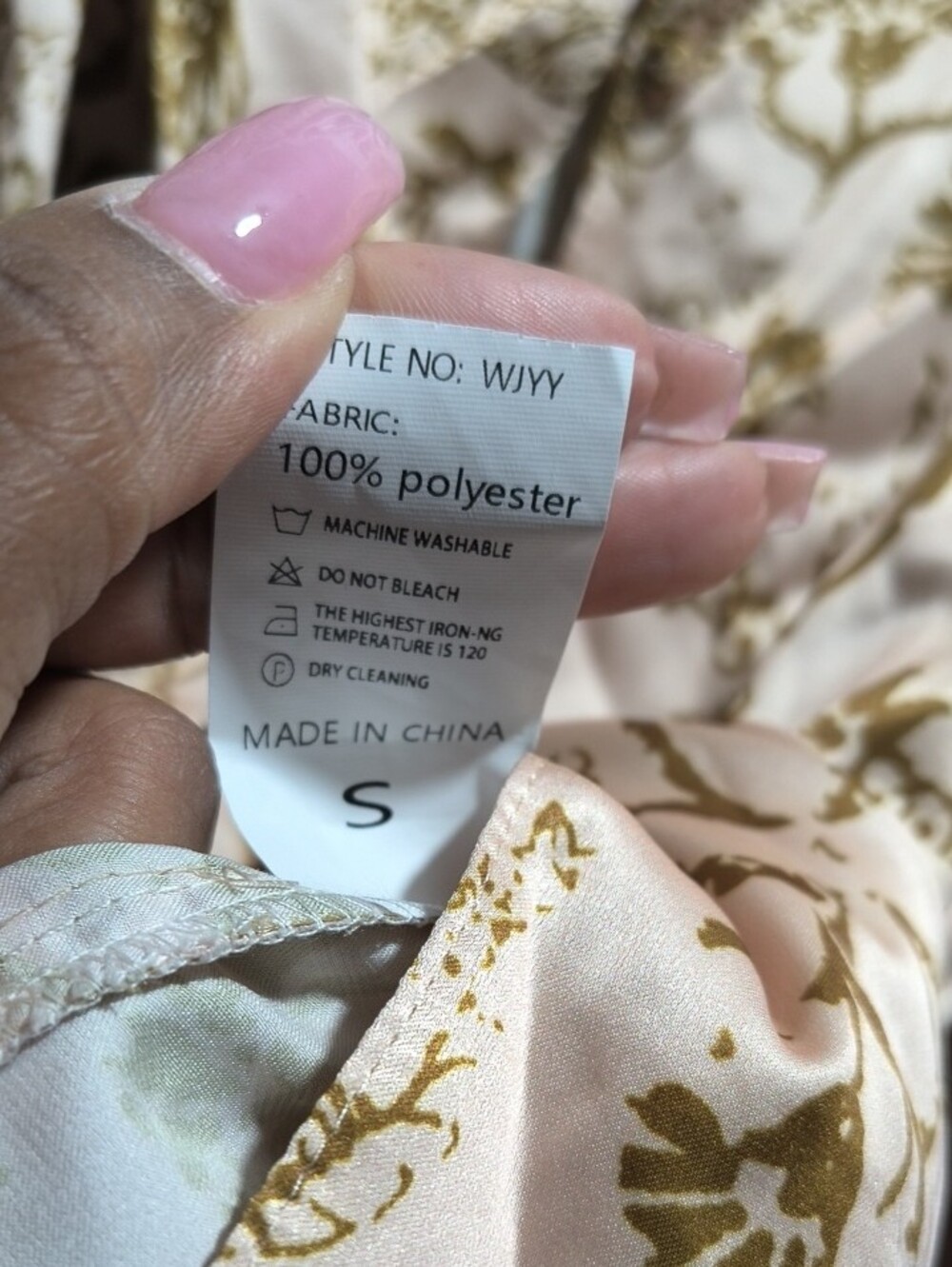 Silky Floral Pajama Set in Light Pink and Gold - Picture 3 of 3
